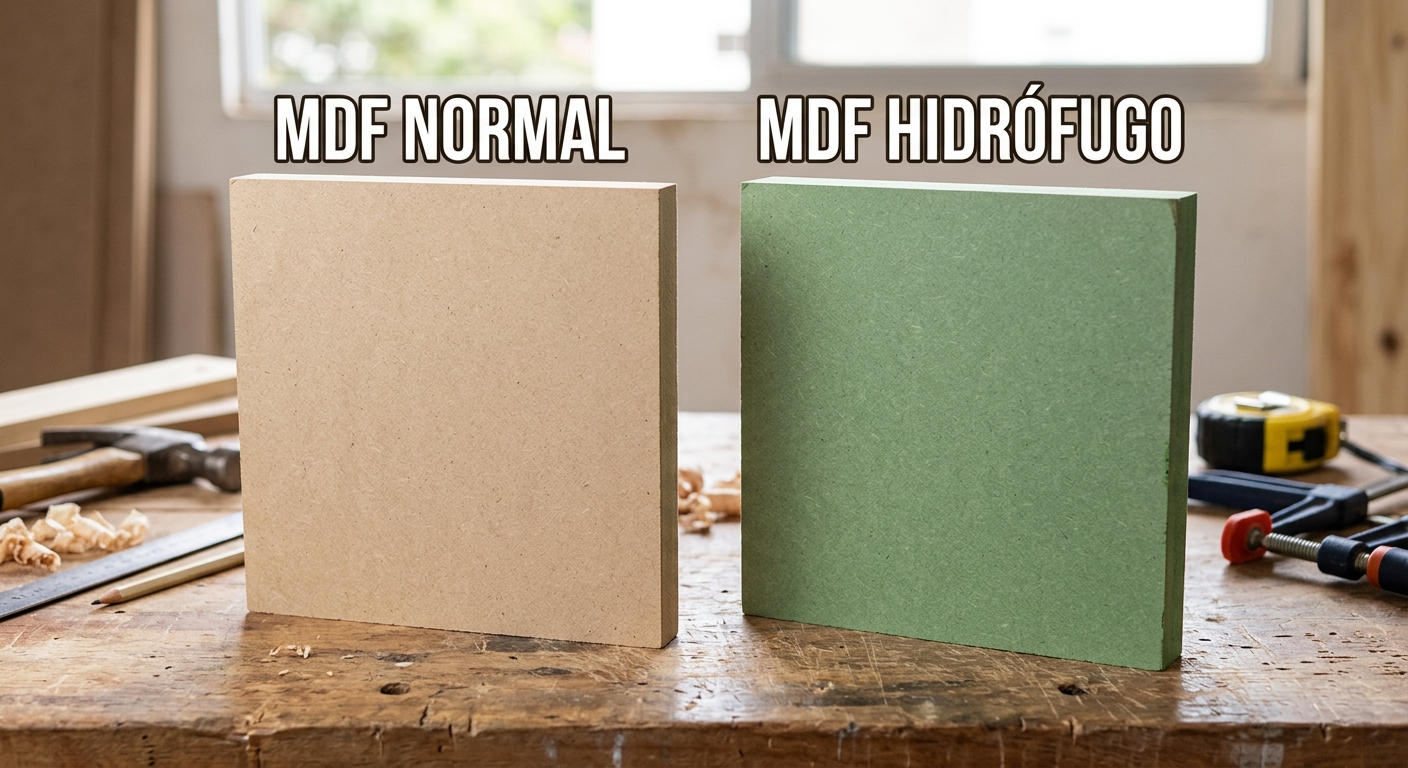 MDF Normal vs MDF Hidrófugo Verde — comparação visual dos dois tipos de painel